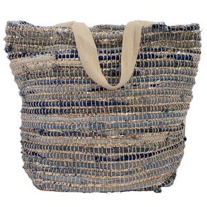 Blue and Beige Woven Tote Bag